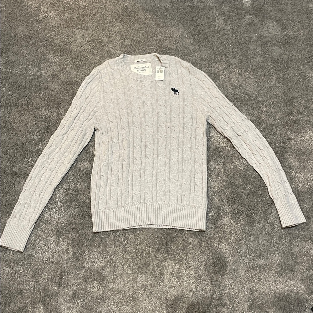 NWT Abercrombie & Fitch Long Sleeve Crew Neck Cable Sweater - Grey - Size XXL